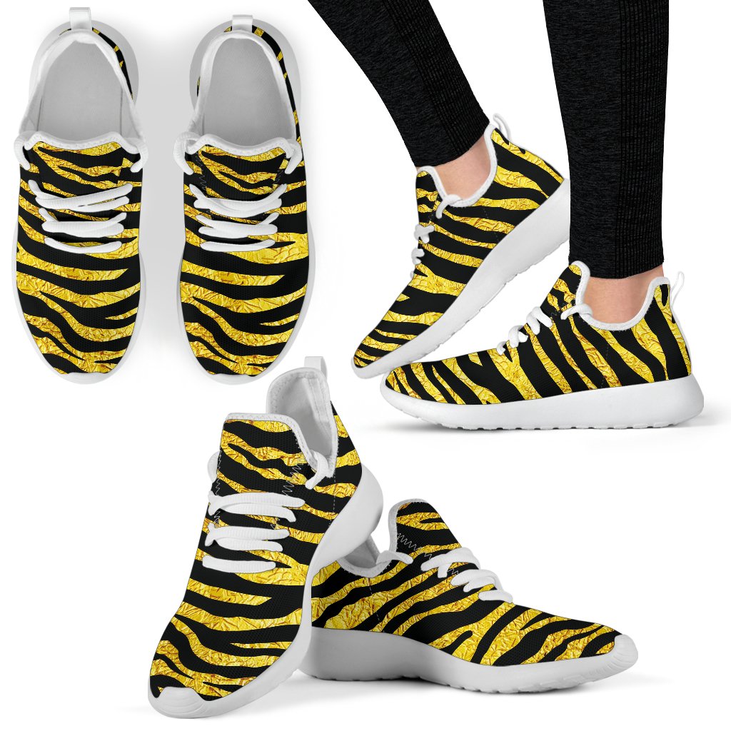 Zebra Gold Mesh Knit Sneakers Shoes