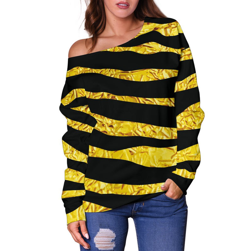 Zebra Gold Off Shoulder Sweatshirt