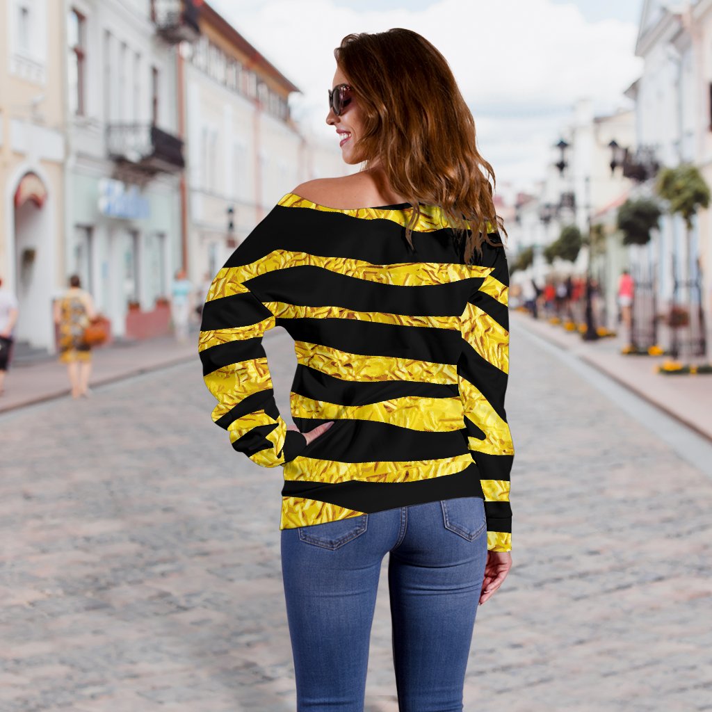 Zebra Gold Off Shoulder Sweatshirt