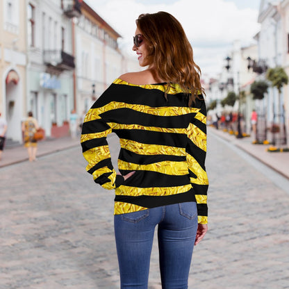 Zebra Gold Off Shoulder Sweatshirt
