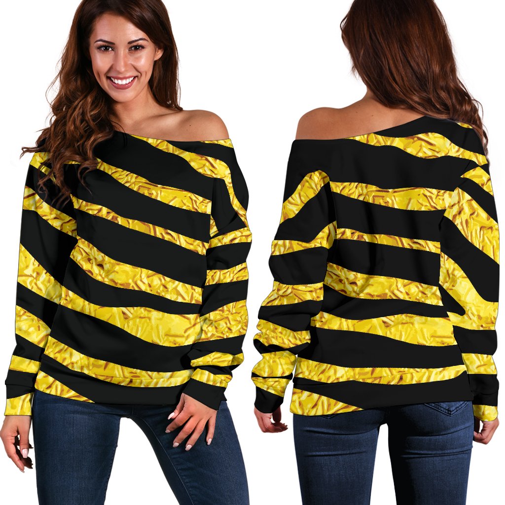 Zebra Gold Off Shoulder Sweatshirt