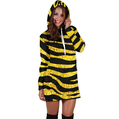 Zebra Gold Women Hoodie Dress