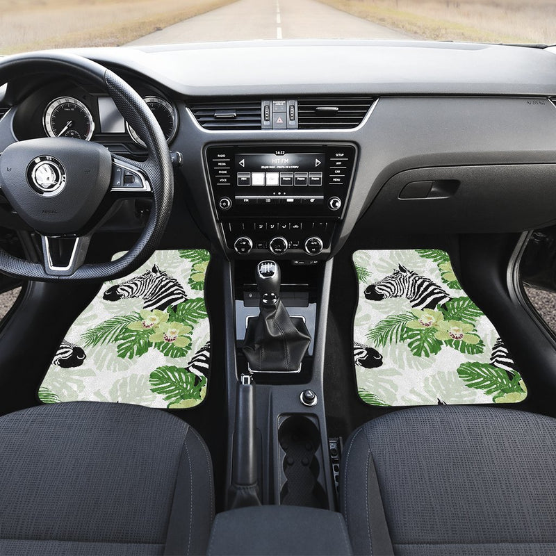 Zebra Tropical Leaves Car Floor Mats