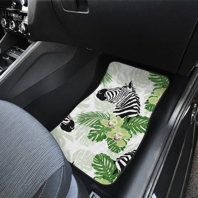 Zebra Tropical Leaves Car Floor Mats