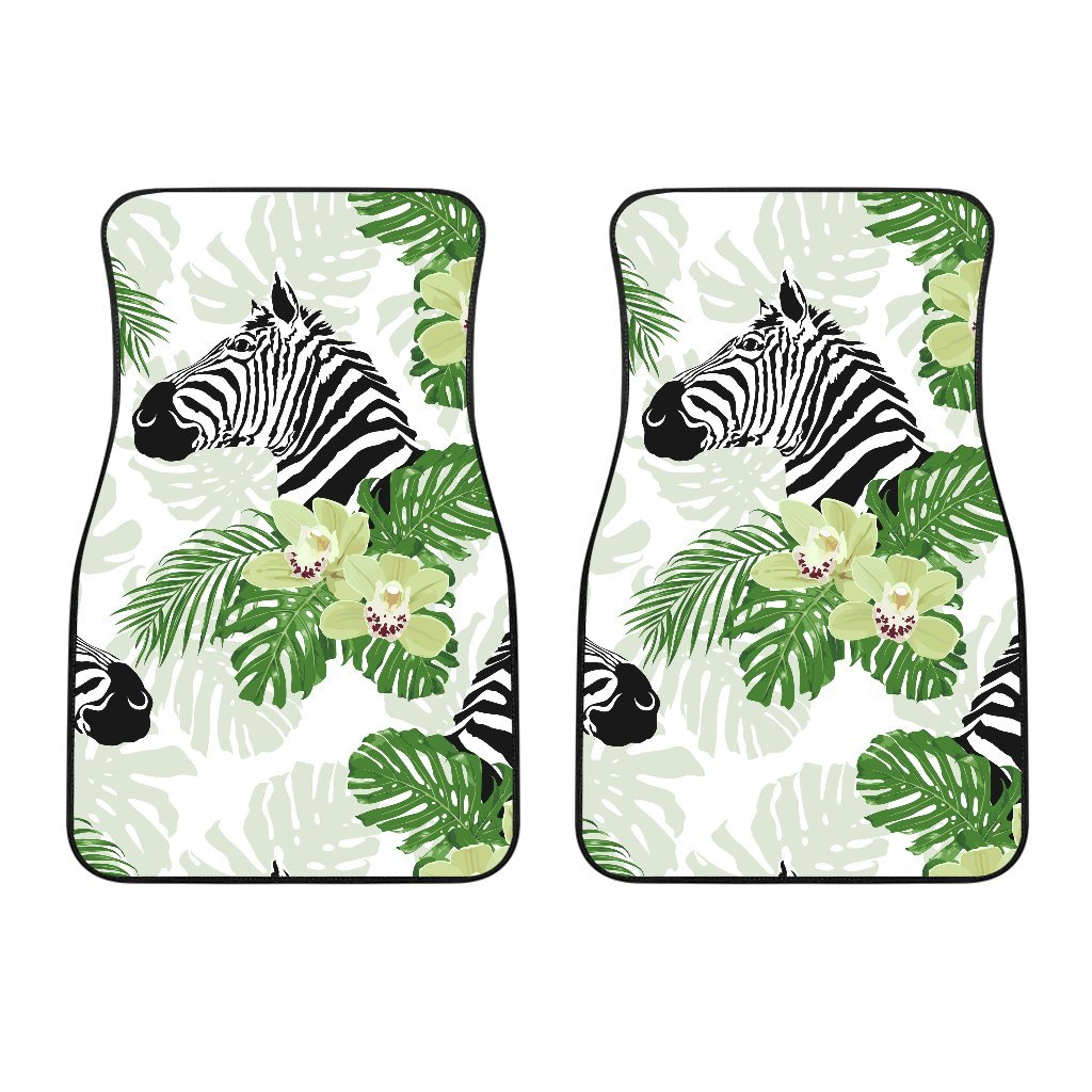 Zebra Tropical Leaves Car Floor Mats