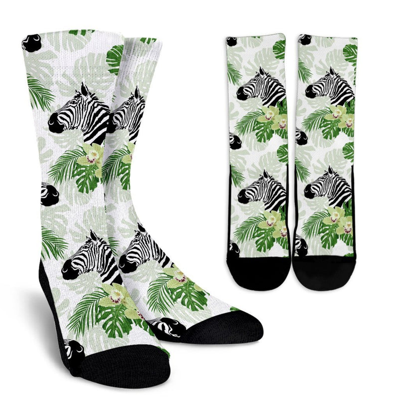 Zebra Tropical leaves Crew Socks