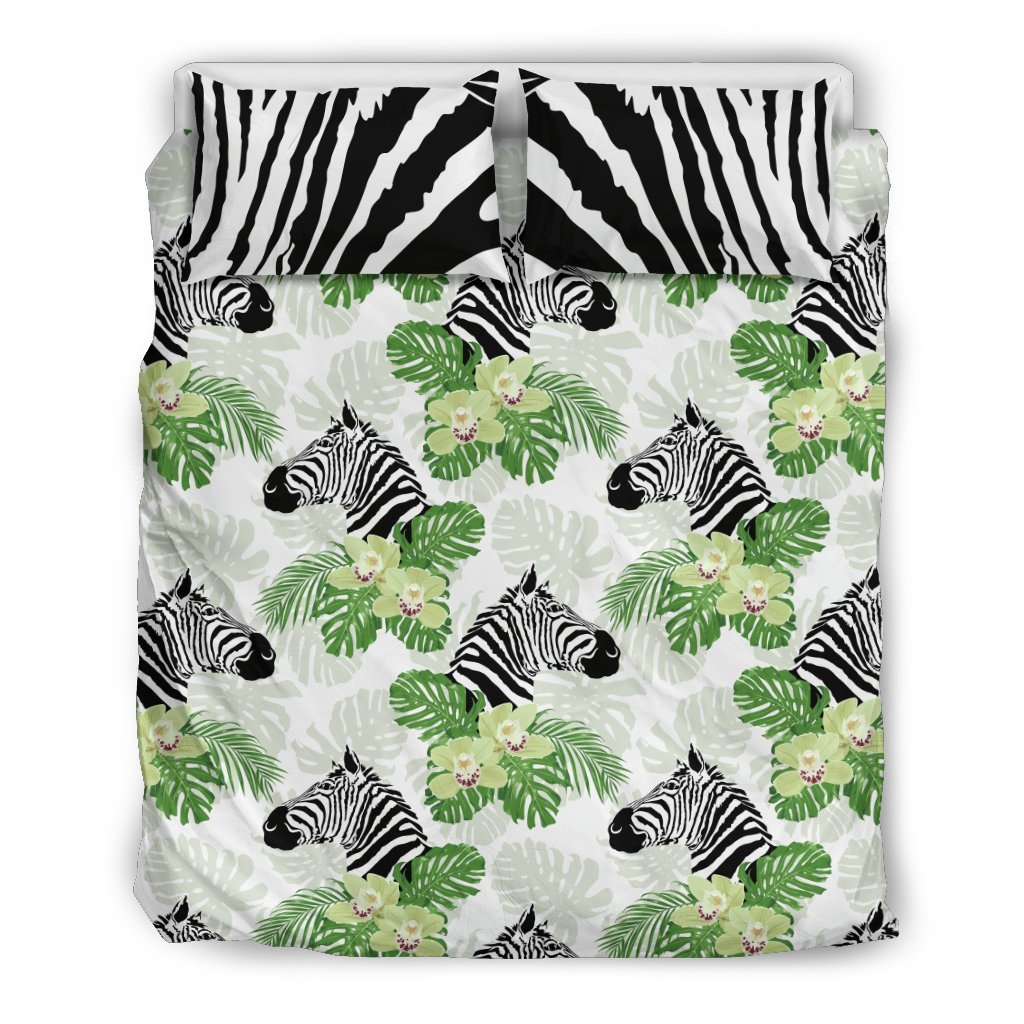 Zebra Tropical leaves Duvet Cover Bedding Set