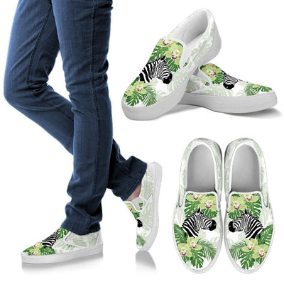 Zebra Tropical Leaves Men Canvas Slip On Shoes