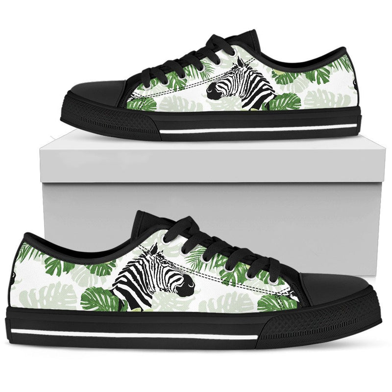 Zebra Tropical Leaves Men Low Top Canvas Shoes