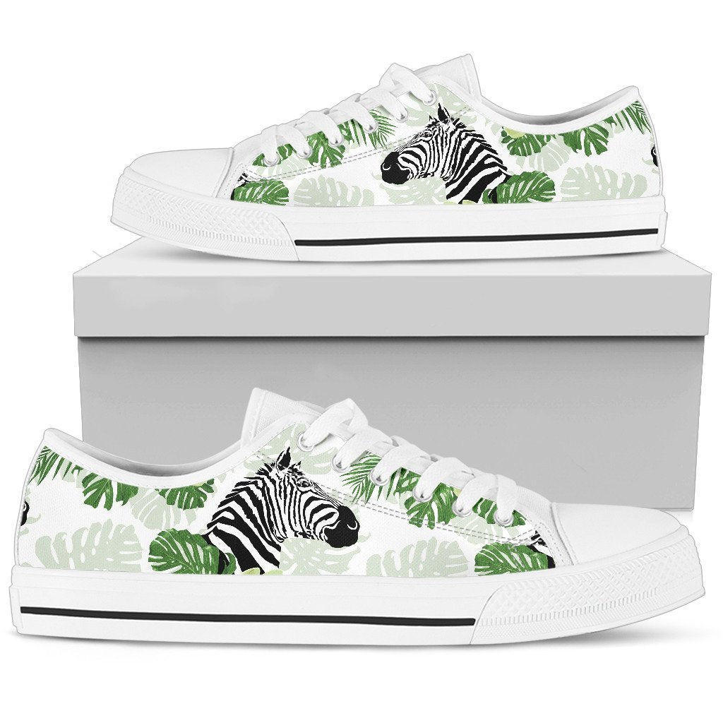 Zebra Tropical Leaves Men Low Top Canvas Shoes
