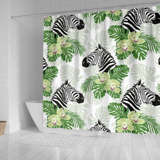 Zebra Tropical Leaves Shower Curtain