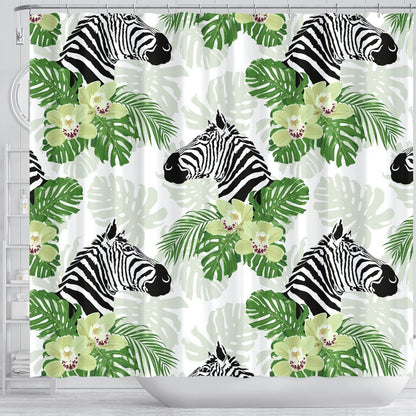Zebra Tropical Leaves Shower Curtain