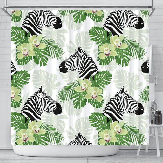 Zebra Tropical Leaves Shower Curtain