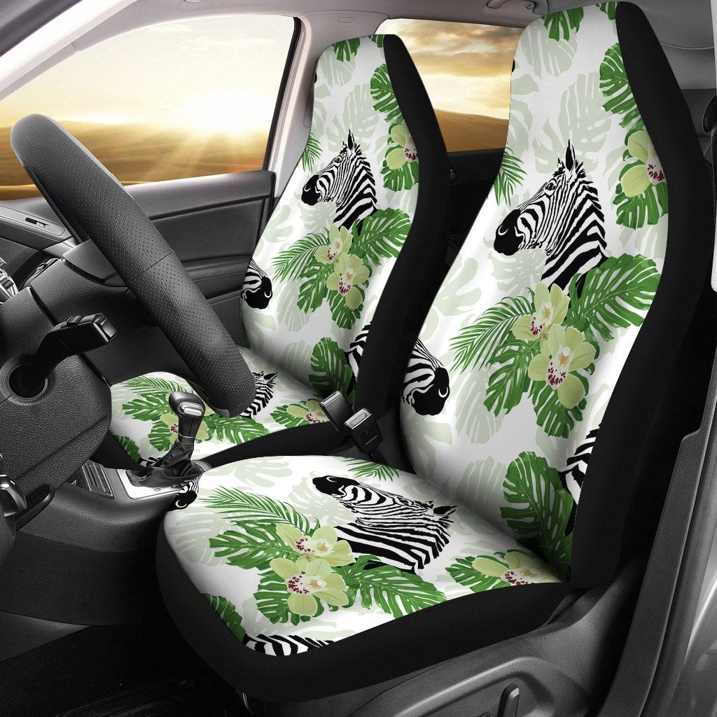 Zebra Tropical Leaves Universal Fit Car Seat Covers