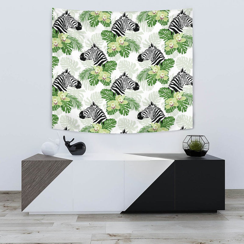 Zebra Tropical Leaves Wall Tapestry