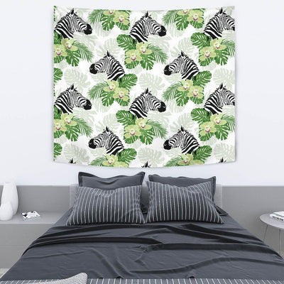 Zebra Tropical Leaves Wall Tapestry