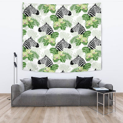 Zebra Tropical Leaves Wall Tapestry