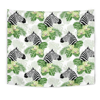 Zebra Tropical Leaves Wall Tapestry