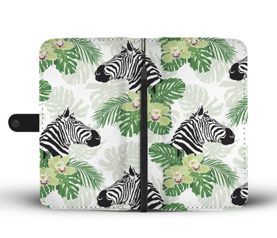 Zebra Tropical Leaves Wallet Phone Case