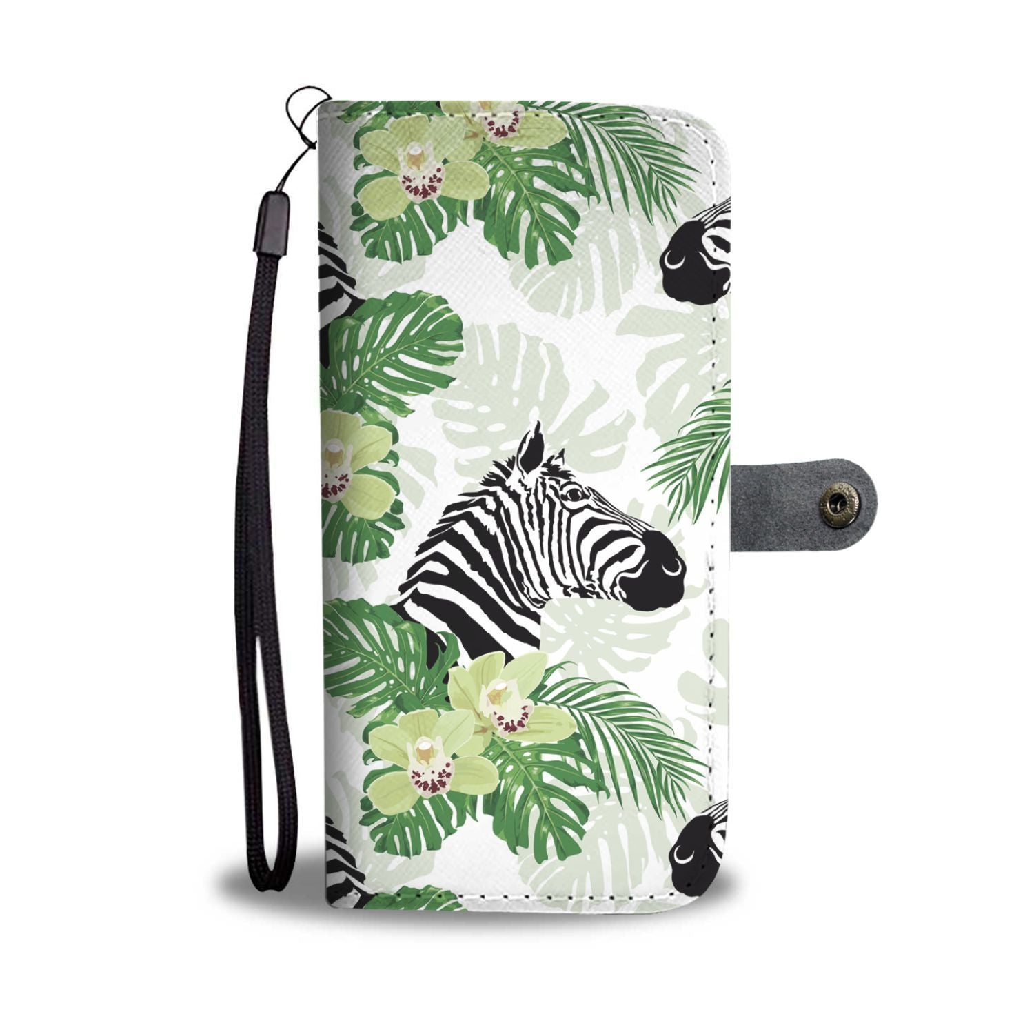 Zebra Tropical Leaves Wallet Phone Case