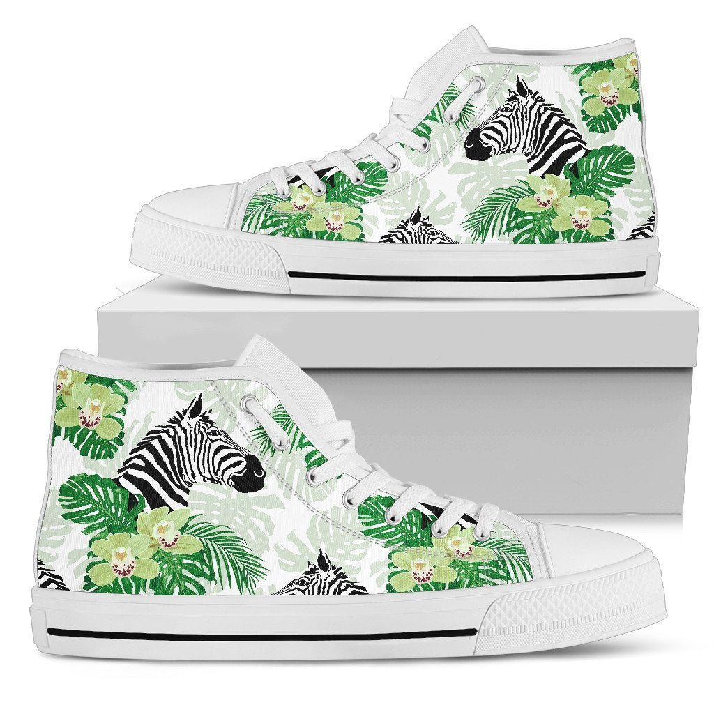 Zebra Tropical Leaves Women High Top Canvas Shoes