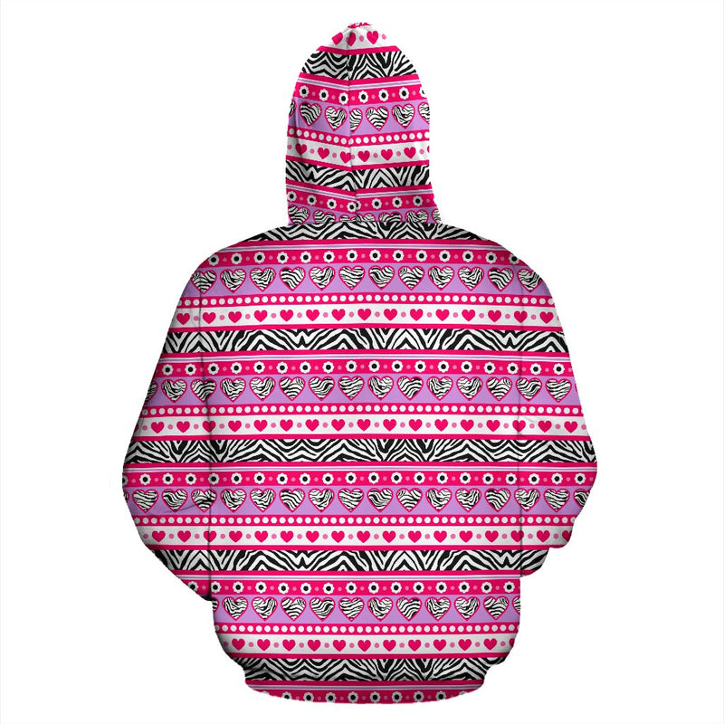 zebra Heart Pink Pattern All Over Zip Up Hoodie