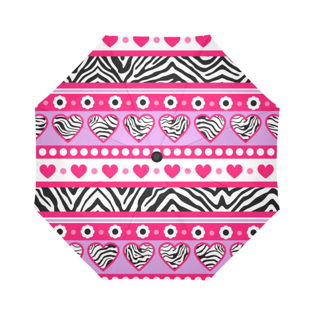 zebra Heart Pink Pattern Automatic Foldable Umbrella