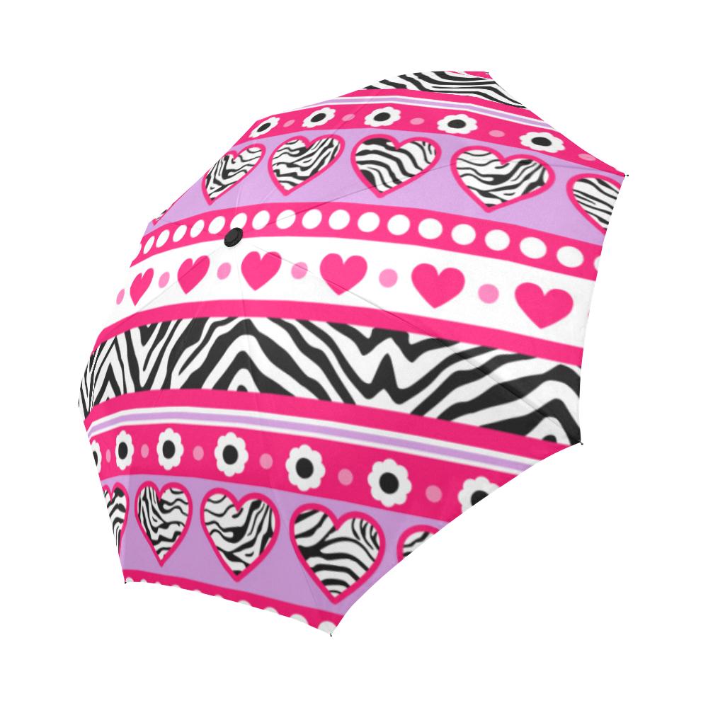 zebra Heart Pink Pattern Automatic Foldable Umbrella