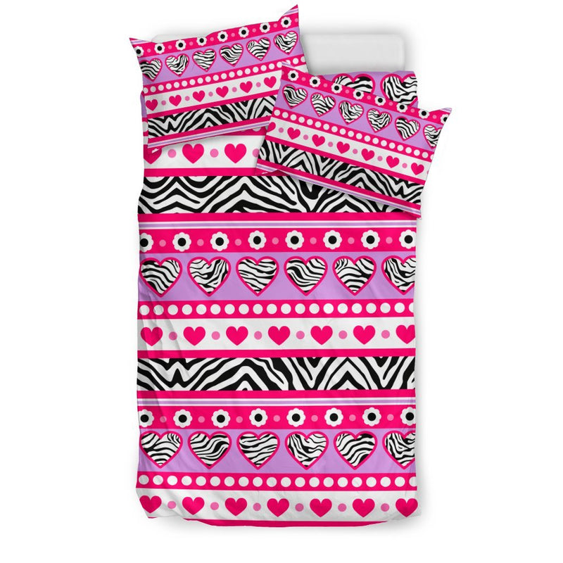 zebra Heart Pink Pattern Duvet Cover Bedding Set