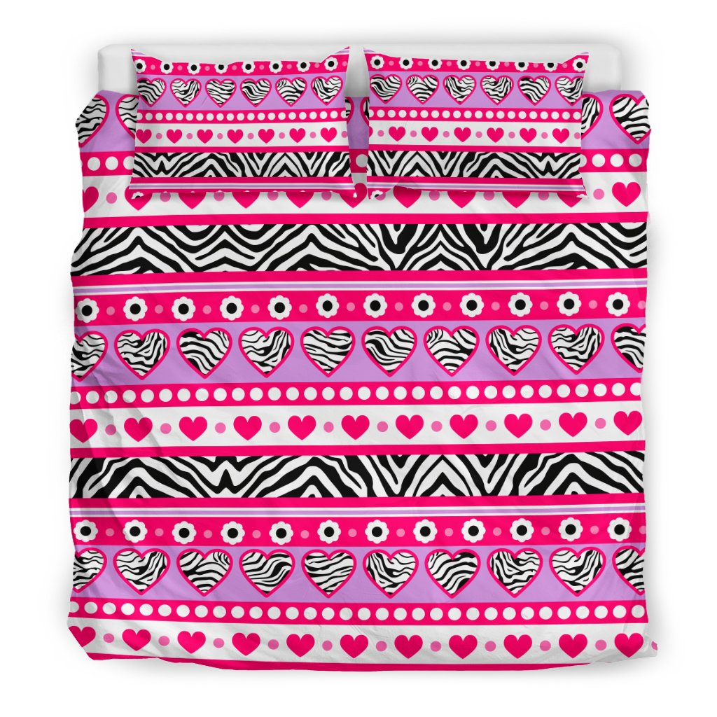 zebra Heart Pink Pattern Duvet Cover Bedding Set