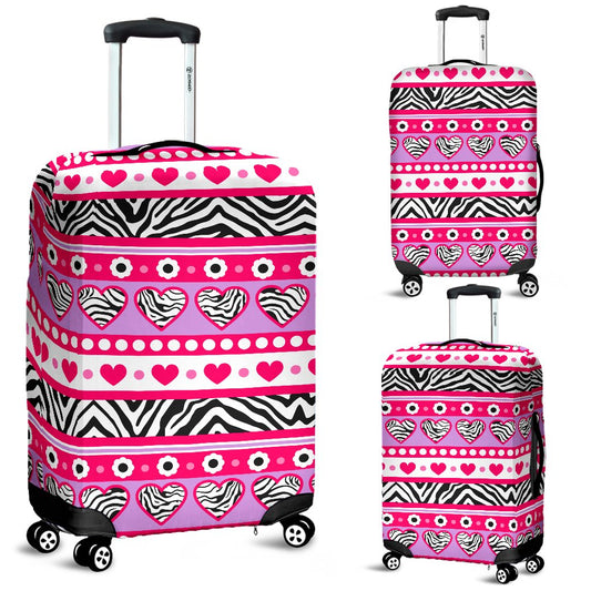 zebra Heart Pink Pattern Luggage Cover Protector