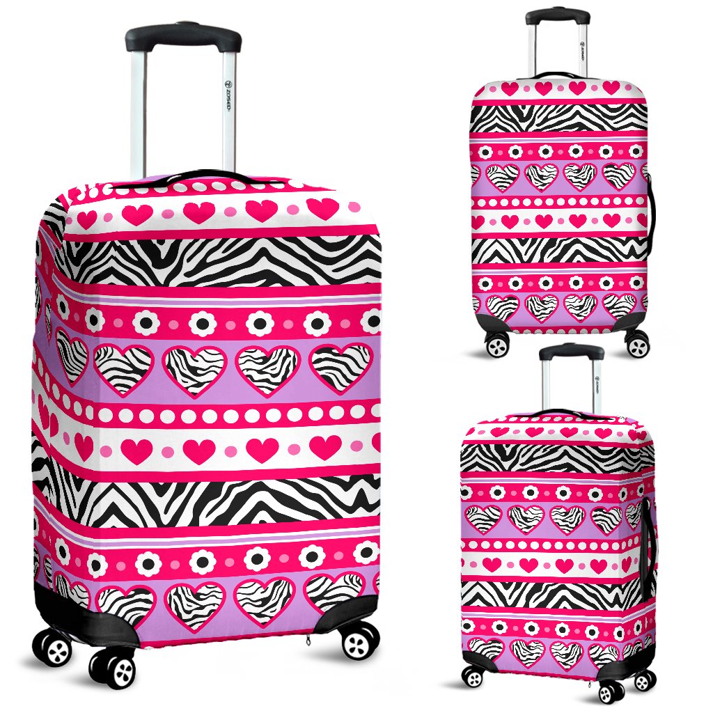 zebra Heart Pink Pattern Luggage Cover Protector