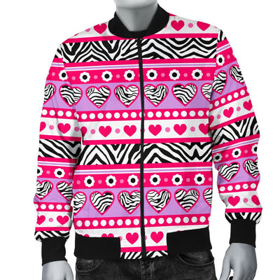 Zebra Heart Pink Pattern Men Casual Bomber Jacket