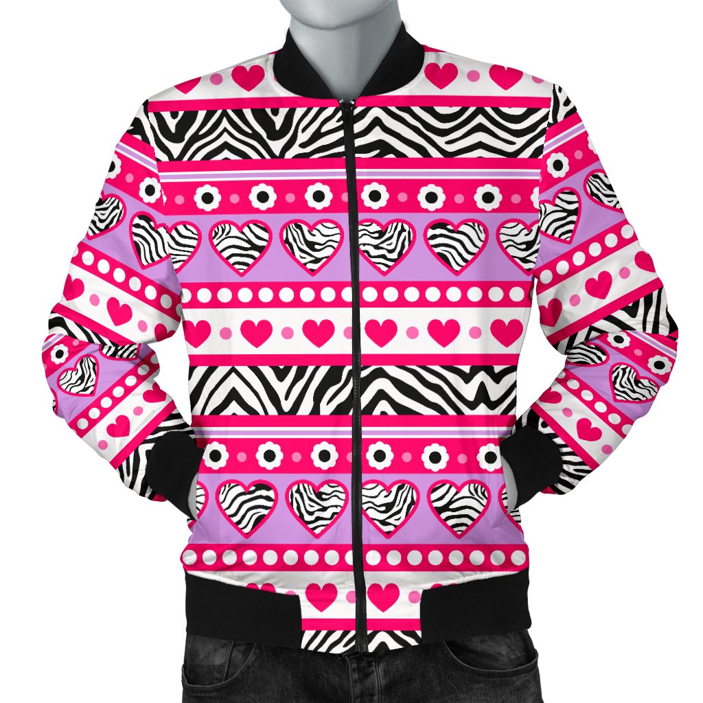 Zebra Heart Pink Pattern Men Casual Bomber Jacket