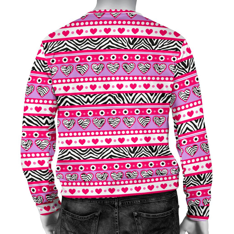 Zebra Heart Pink Pattern Men Crewneck Sweatshirt