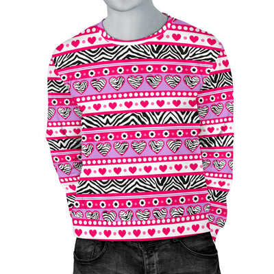 Zebra Heart Pink Pattern Men Crewneck Sweatshirt