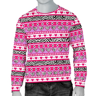 Zebra Heart Pink Pattern Men Crewneck Sweatshirt