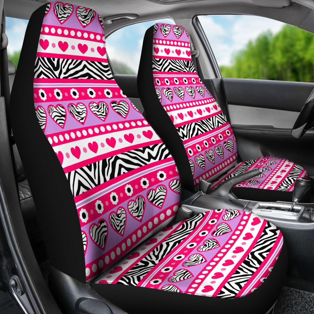 Zebra Heart Pink Pattern Universal Fit Car Seat Covers
