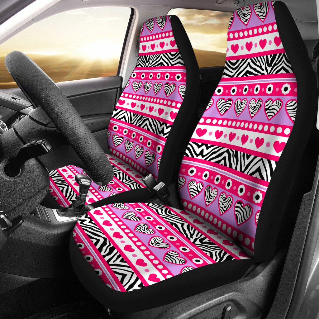 Zebra Heart Pink Pattern Universal Fit Car Seat Covers