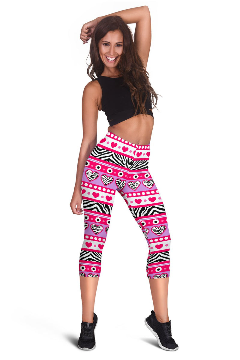 Zebra Heart Pink Pattern Women Capris