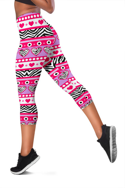 Zebra Heart Pink Pattern Women Capris