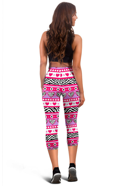 Zebra Heart Pink Pattern Women Capris