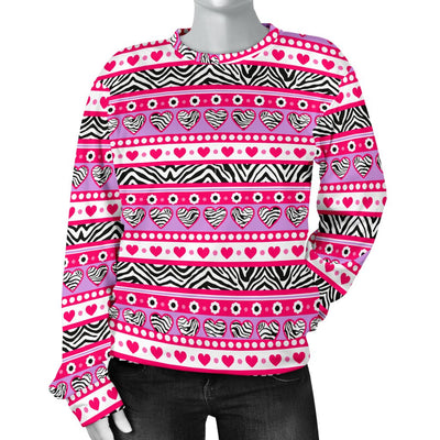 Zebra Heart Pink Pattern Women Crewneck Sweatshirt