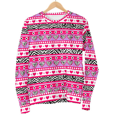 Zebra Heart Pink Pattern Women Crewneck Sweatshirt