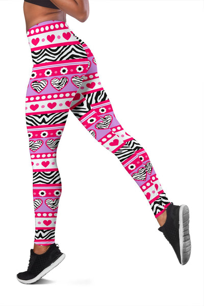 Zebra Heart Pink Pattern Women Leggings