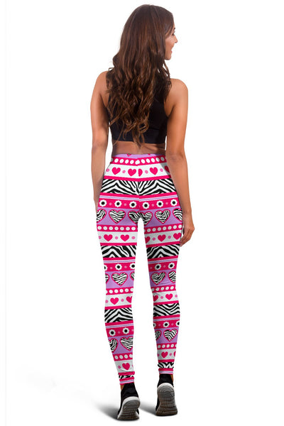 Zebra Heart Pink Pattern Women Leggings