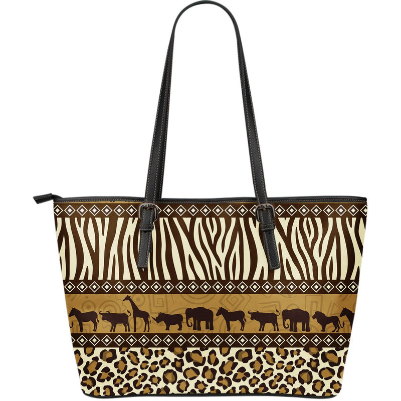 Zebra Leopard Skin Safari Large Leather Tote Bag