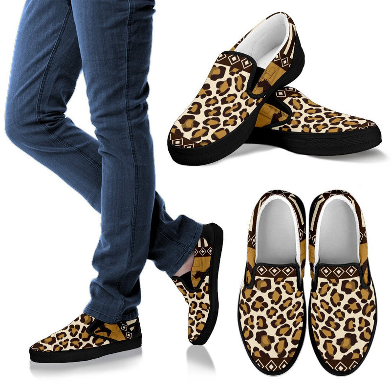 Zebra Leopard Skin Safari Men Canvas Slip On Shoes