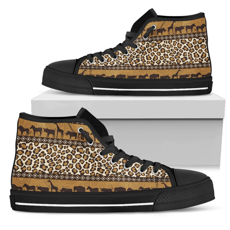 Zebra Leopard Skin Safari Men High Top Canvas Shoes