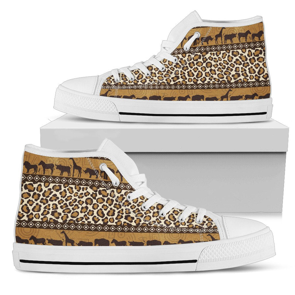 Zebra Leopard Skin Safari Women High Top Canvas Shoes